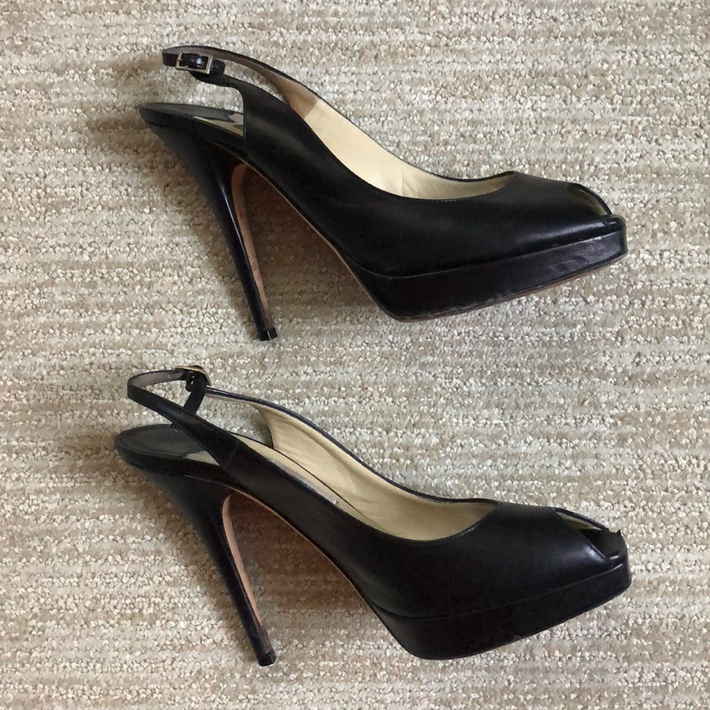 Jimmy Choo Leather Peep-To Slingback Pumps - Picture 4 of 8